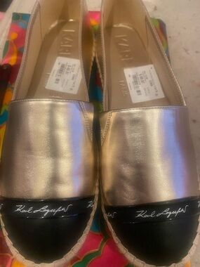 Karl Lagerfeld Metallic Gold and Black Espadrilles